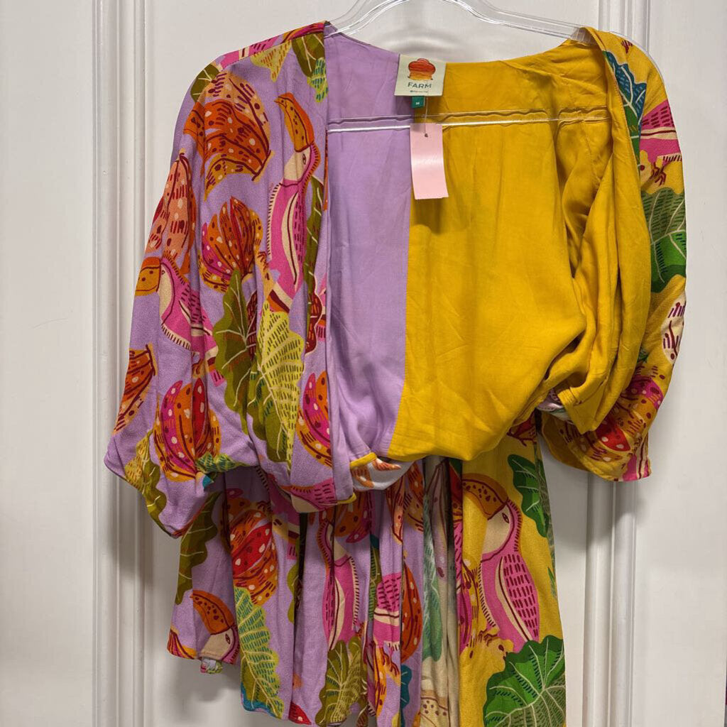 Yellow Print Rayon Wrap Dress, M