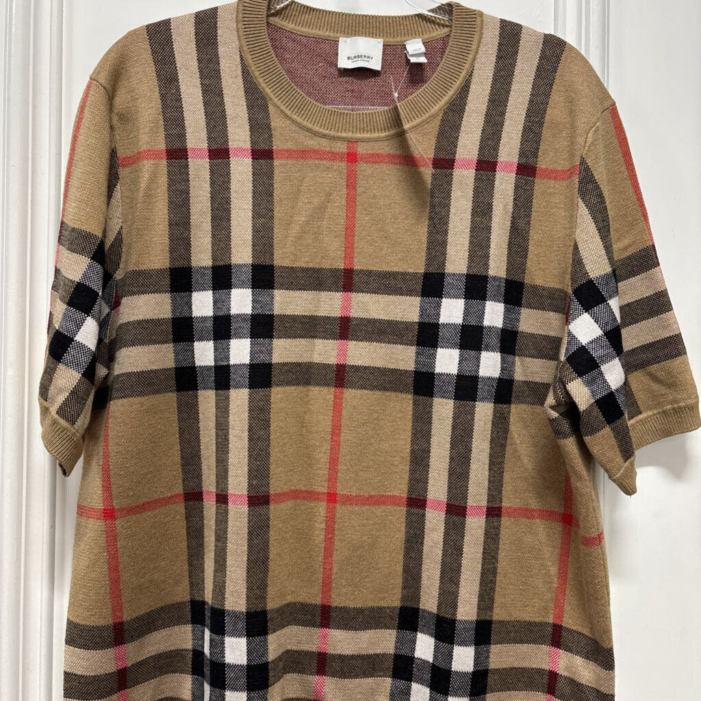 Beige Check Silk/Wool Knit Sweater T-Shirt