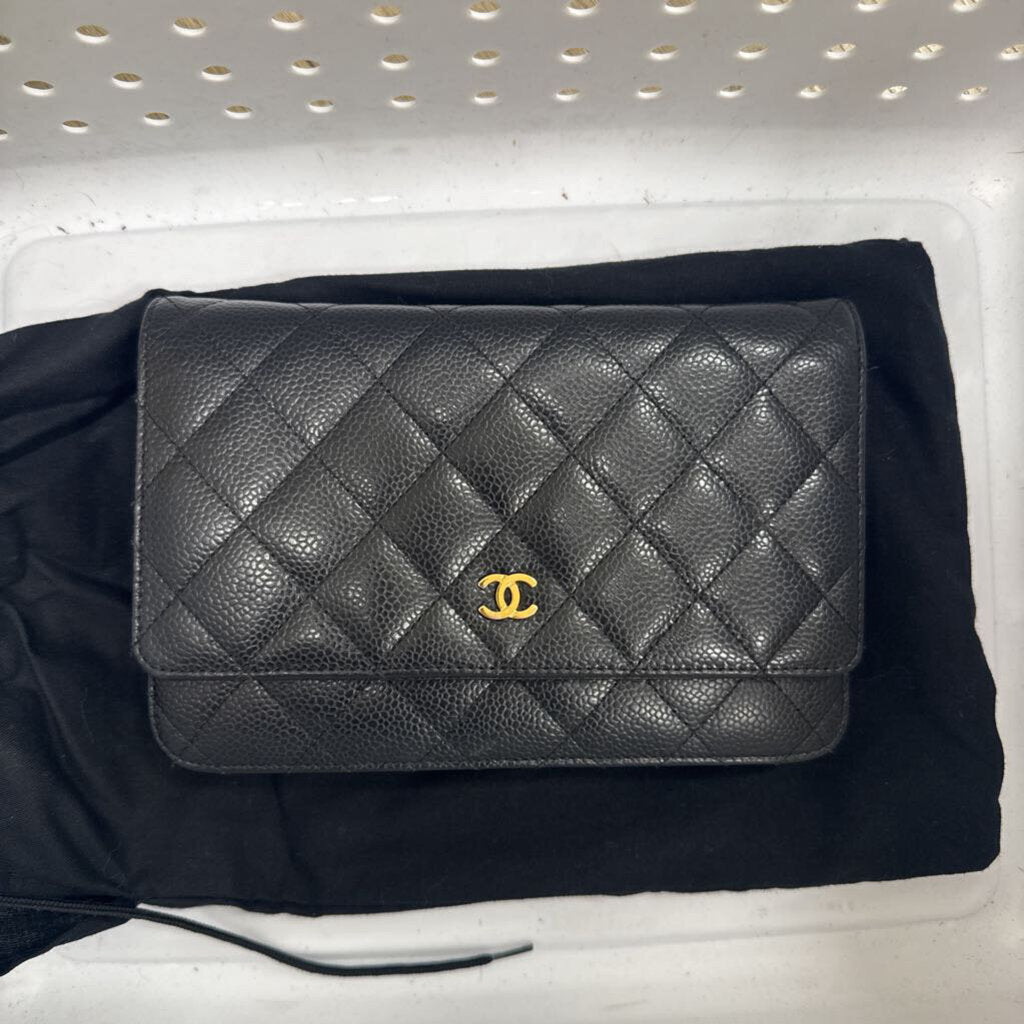 Black Leather Caviar Quilted WOC (as is)