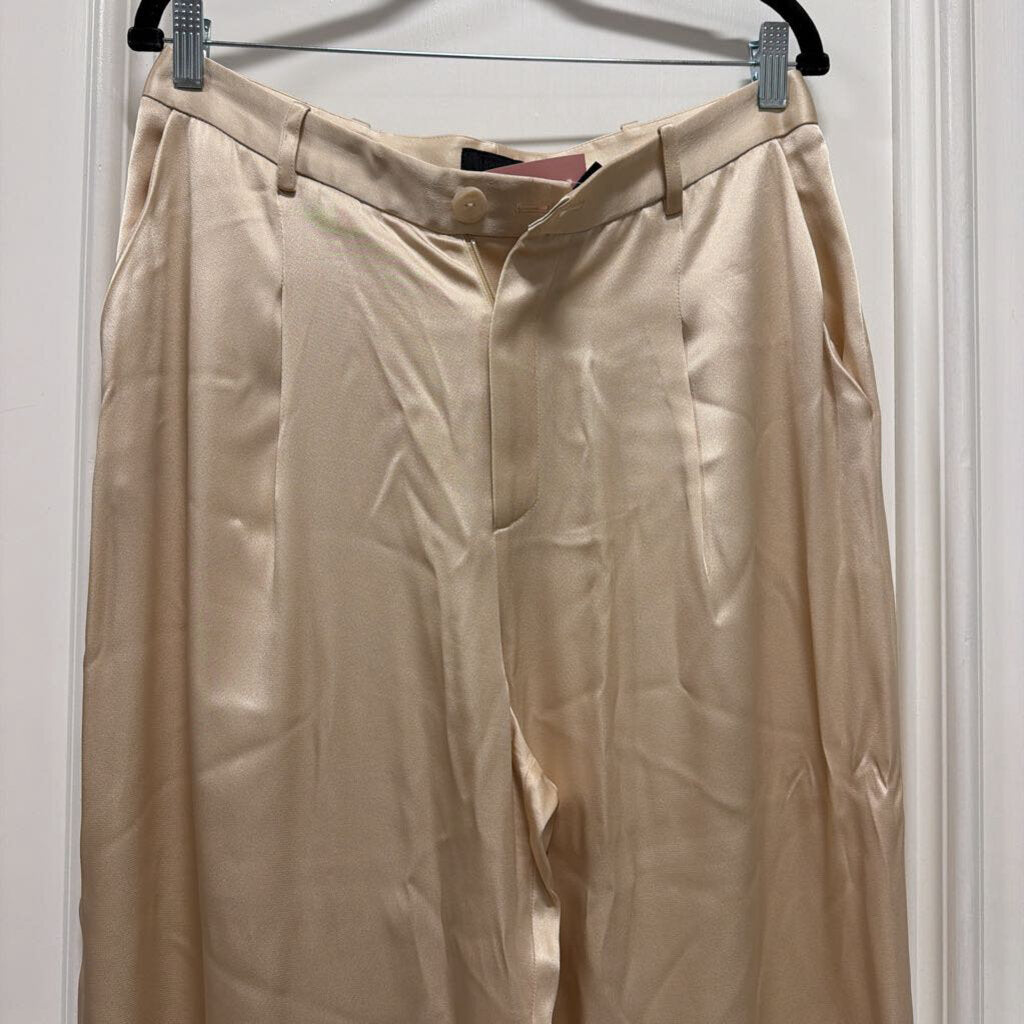 Beige Satin Wide Leg Trousers