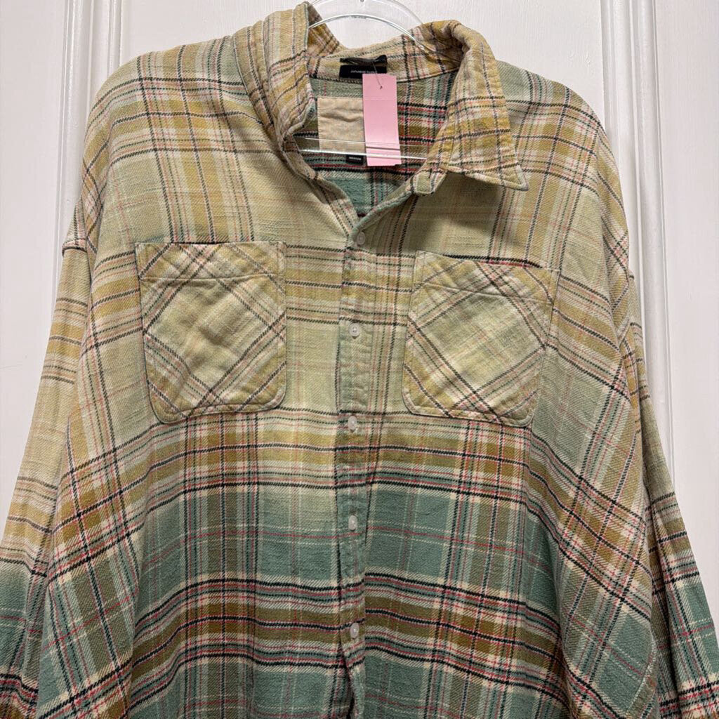 Green Gradient Plaid Cotton Shirt