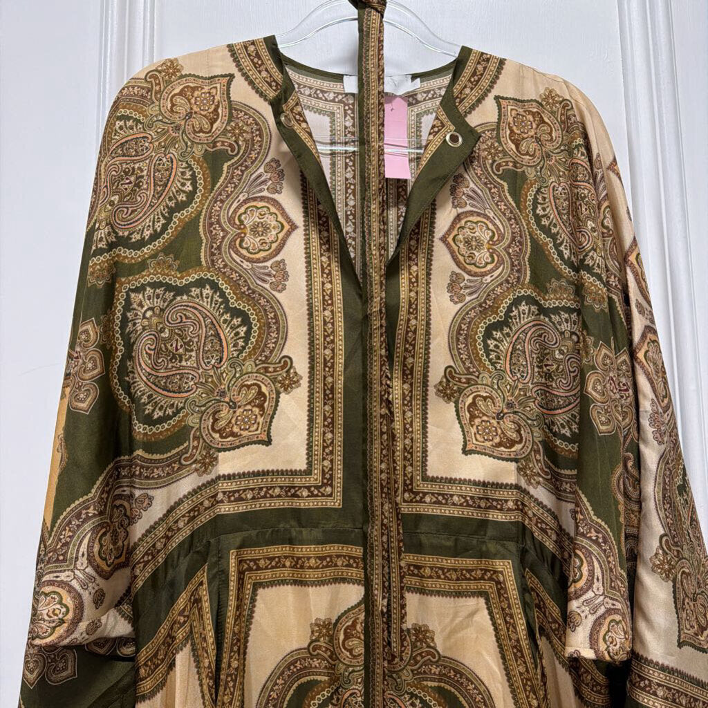 Green Paisley Silk Belted Maxi Dress