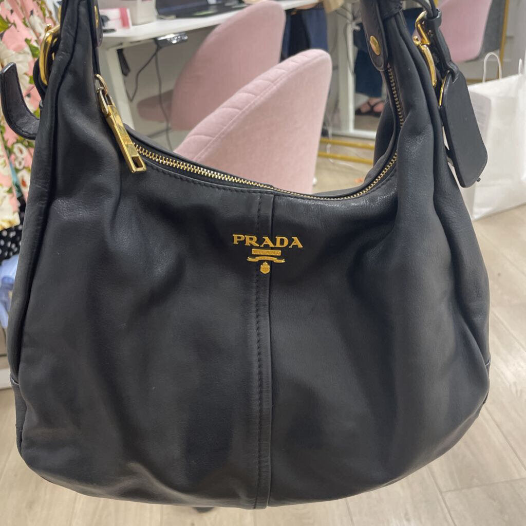 Black Leather Soft Calf Hobo Bag