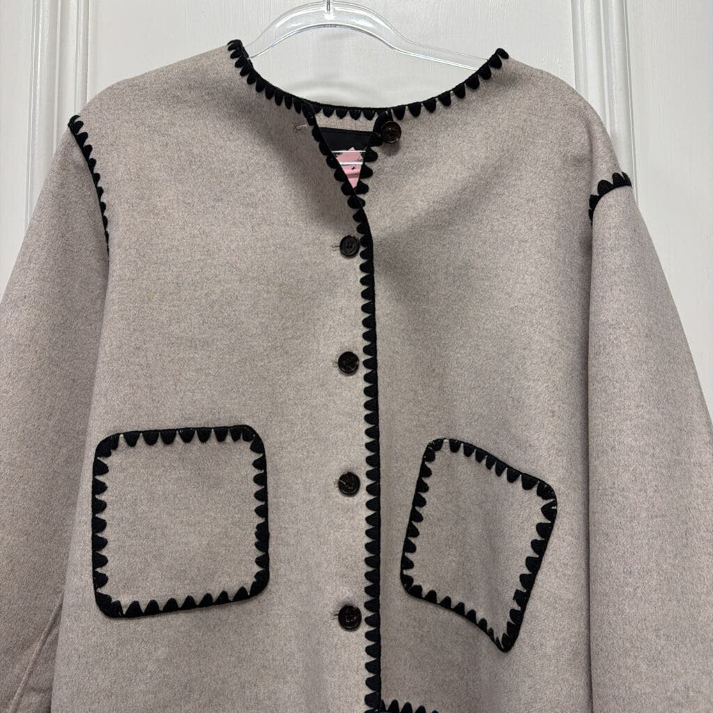 Gray Wool/Poly Contrast-Stitch Jacket