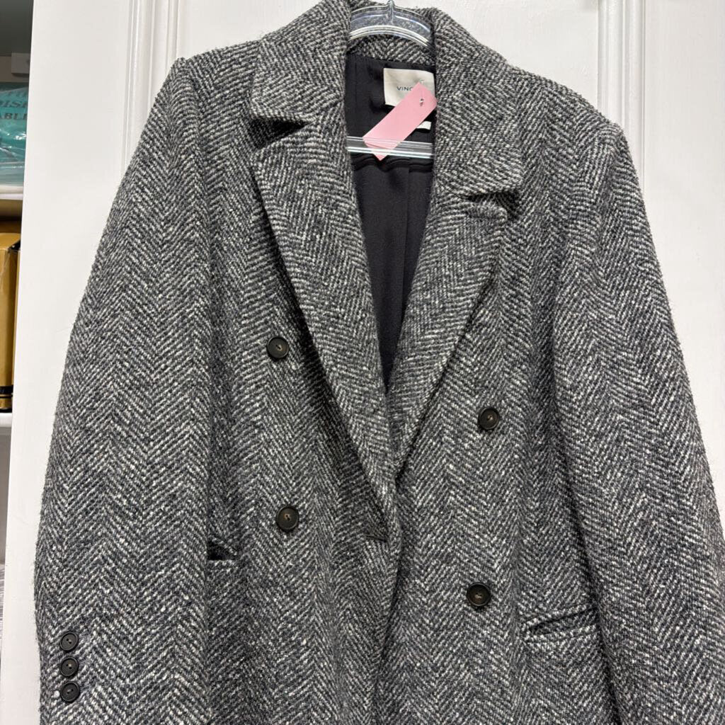 Gray Wool Blend Herringbone Coat
