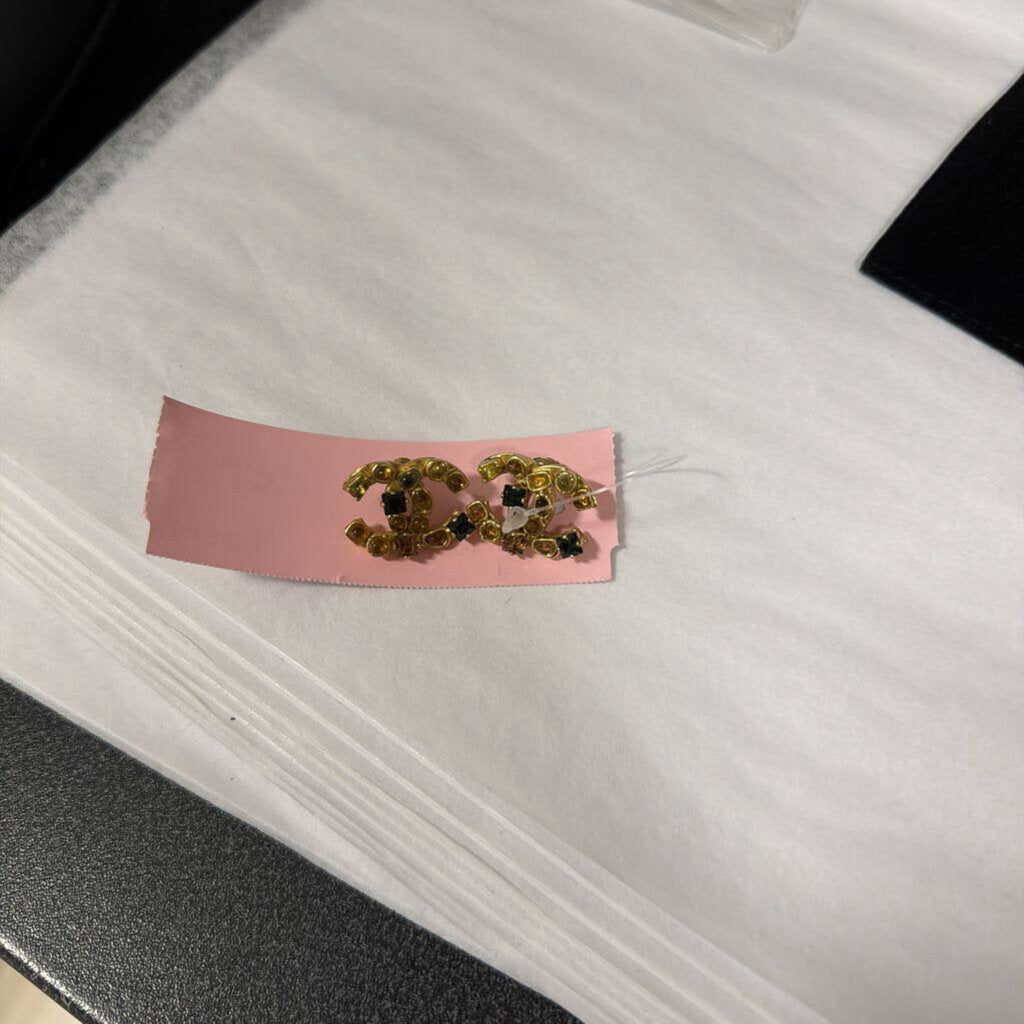 Chanel Multi Stone CC Stud Earrings AS IS missing one stone