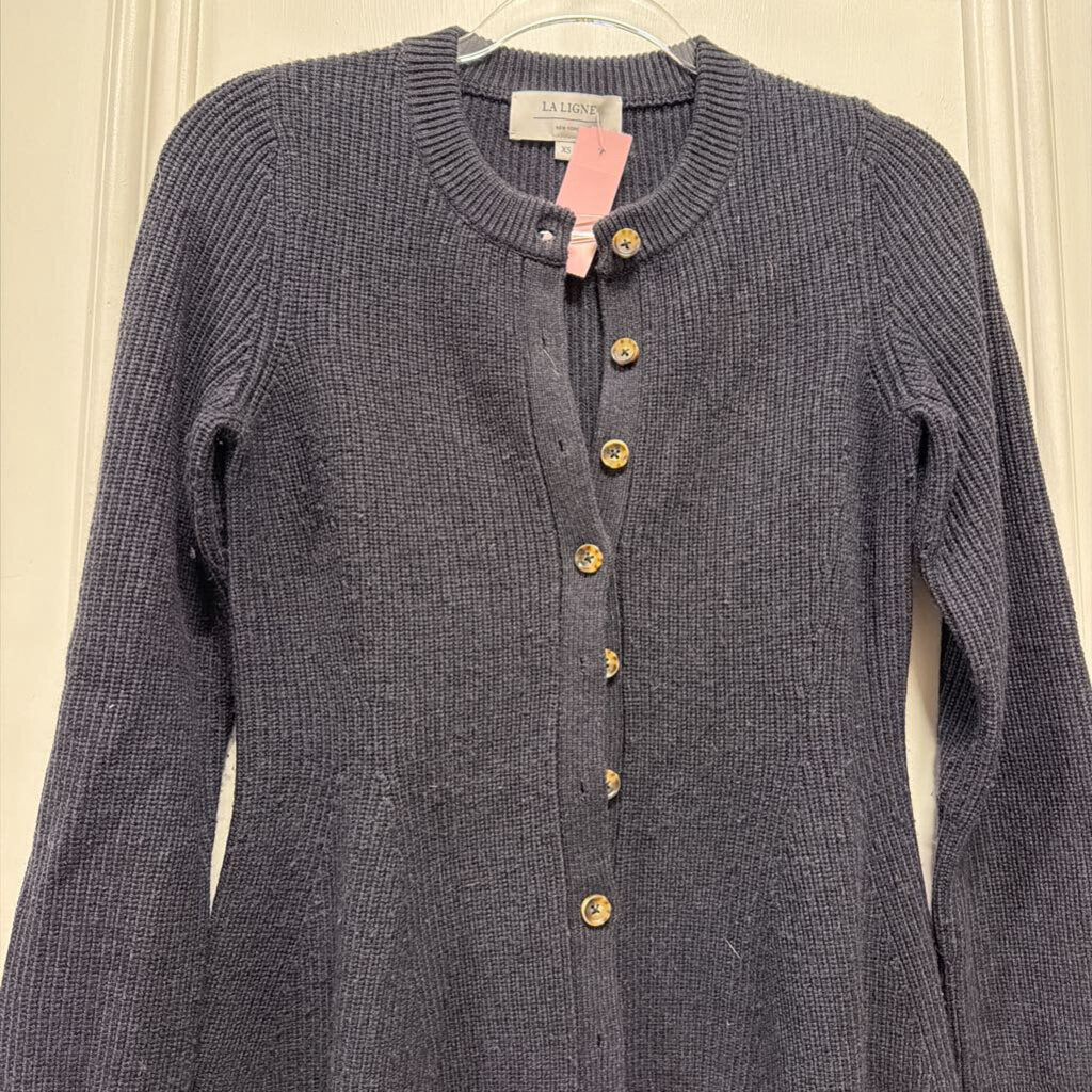 Black Merino Wool Blend Ribbed Cardigan