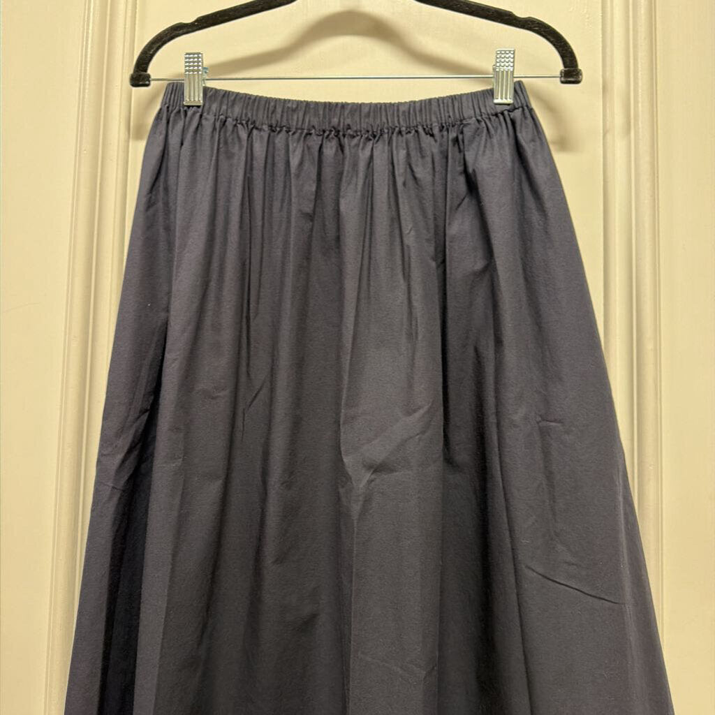 Navy Cotton Midi Skirt