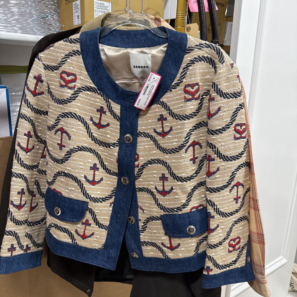 Beige Anchor Denim Trim Jacket