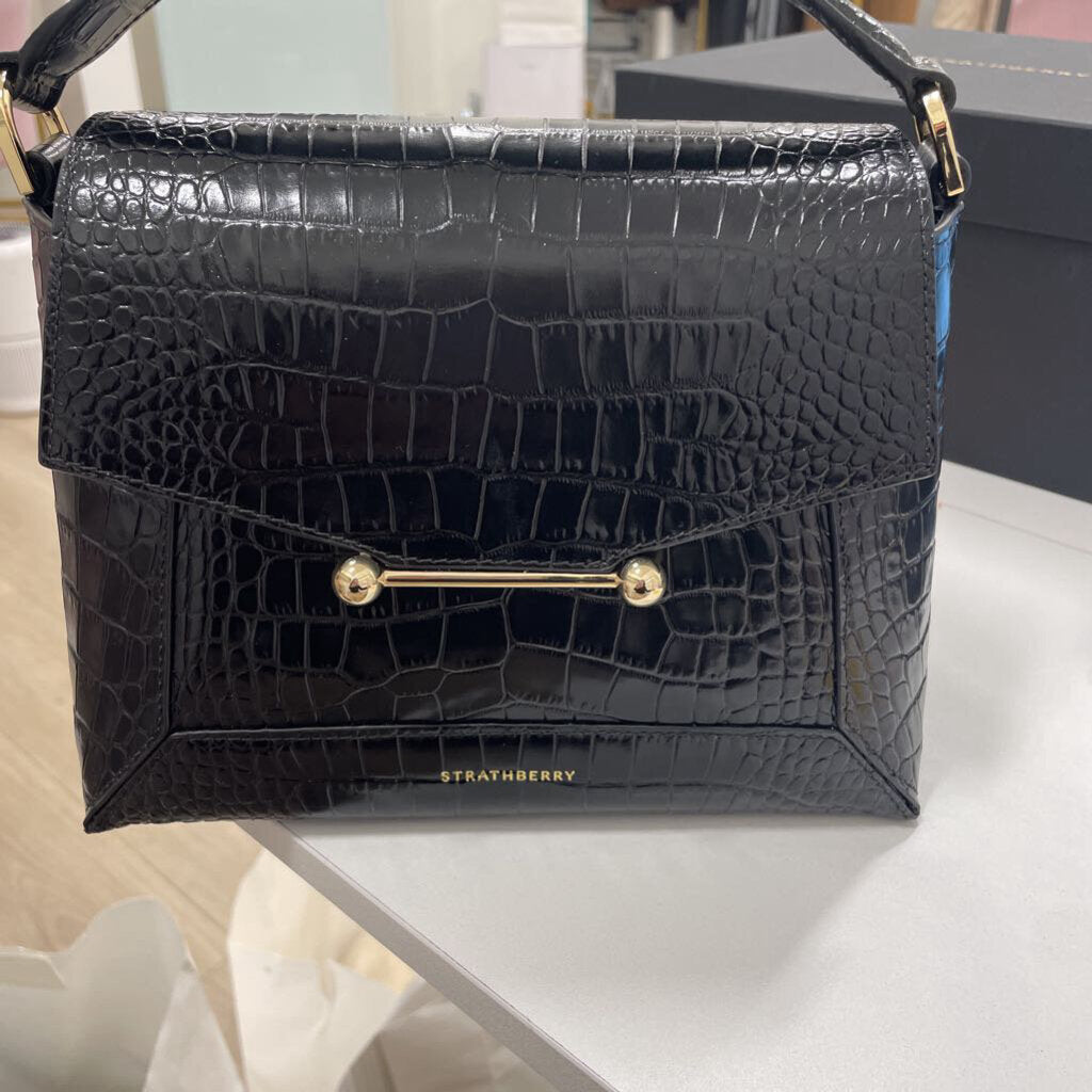 Black Croc Embossed Top Handle (695)
