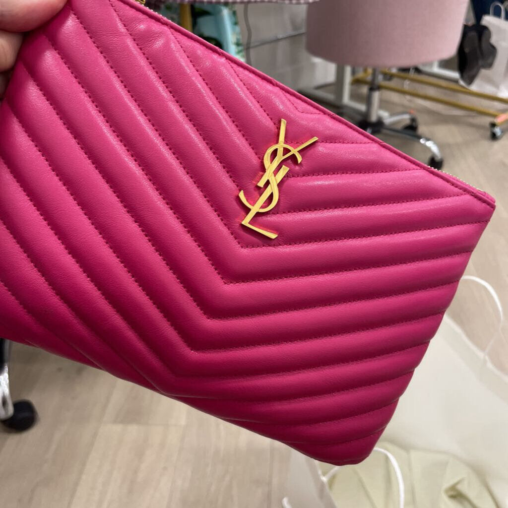 Fuschia Chevron YSL Pouch Wristlet