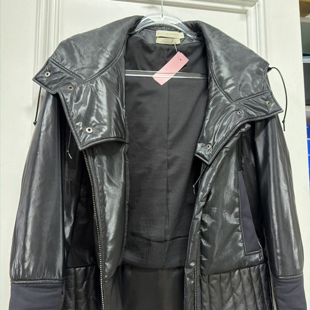 Black Nylon/Poly With Leather Trim Hooded