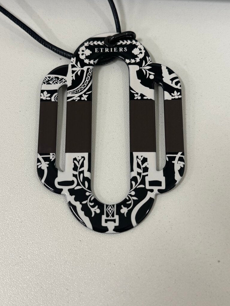 Black/White Attelage Etriers Printed Enamel Pendant Cord Necklace