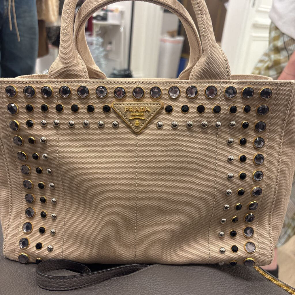 Beige Canapa Embellished Tote