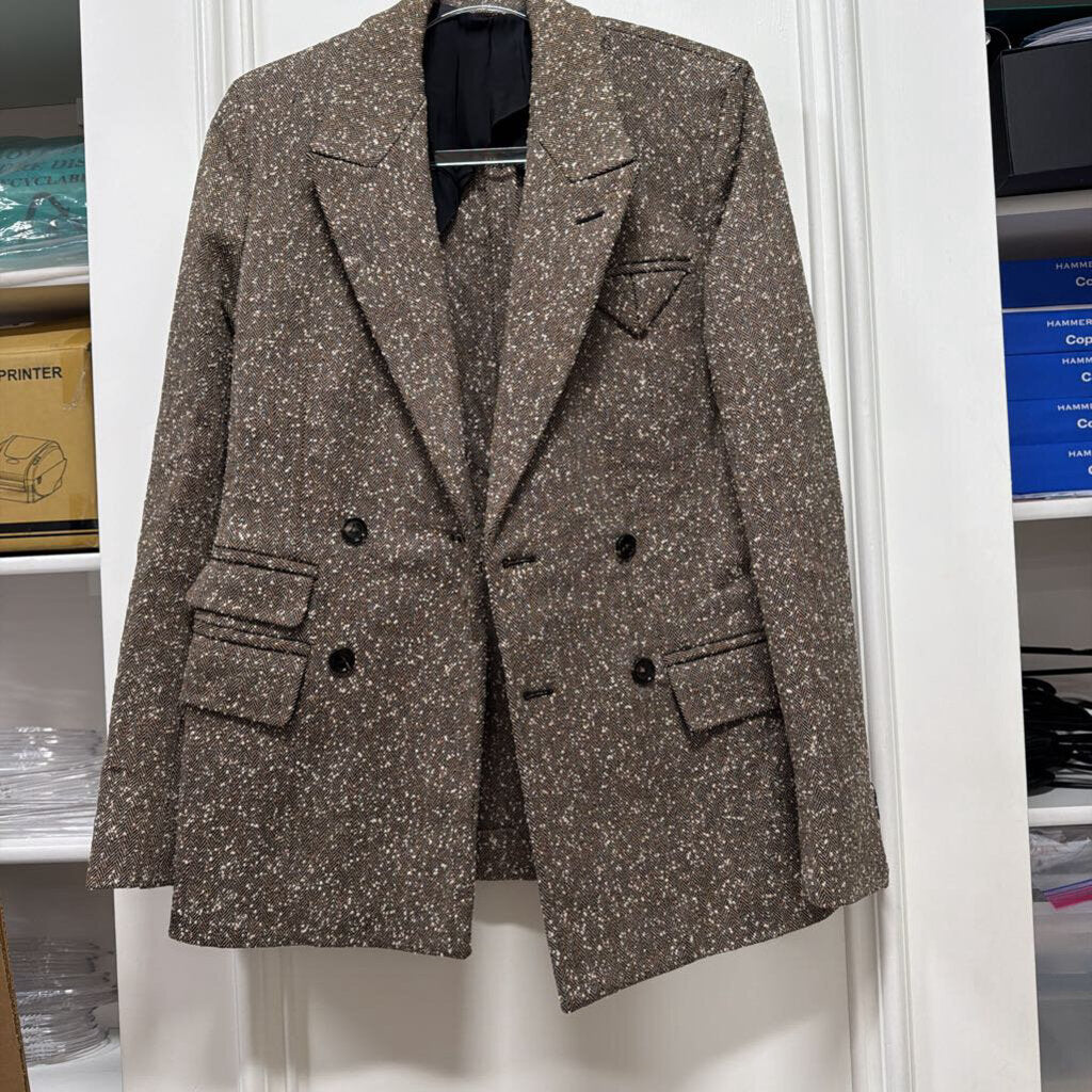 Black/Brown Double Breasted Herringbone Viscose Polyamide Blazer (3200)