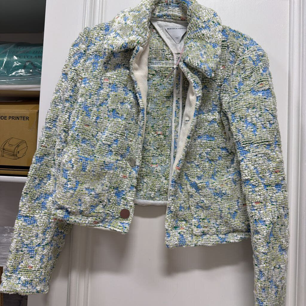White/Blue Yellow Chenille Boucle Viscose Polyamide Jacket (2750)