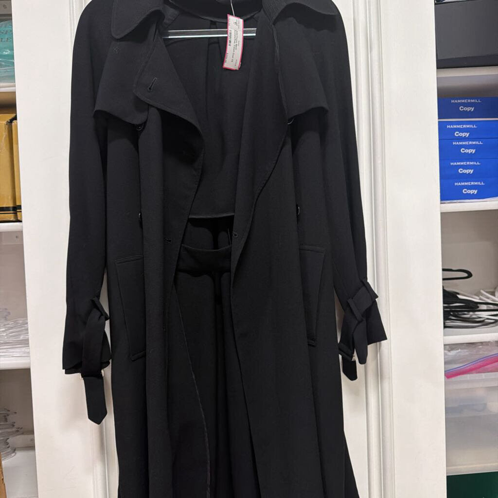 Black Acetate/Poly Trench Coat