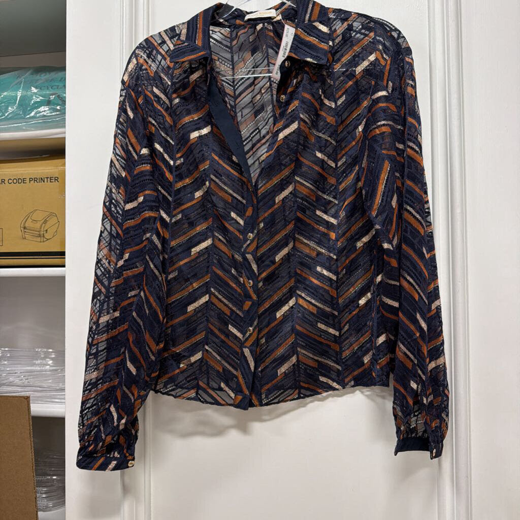 Navy/Orange Poly Metallic Chevron Shirt