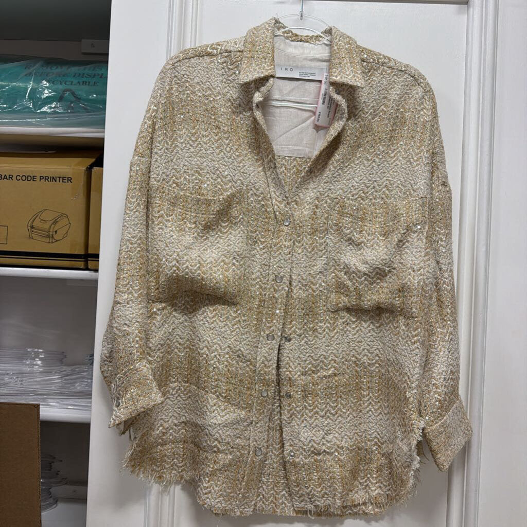 Tan Poly/Cotton Sequin Tweed Shacket