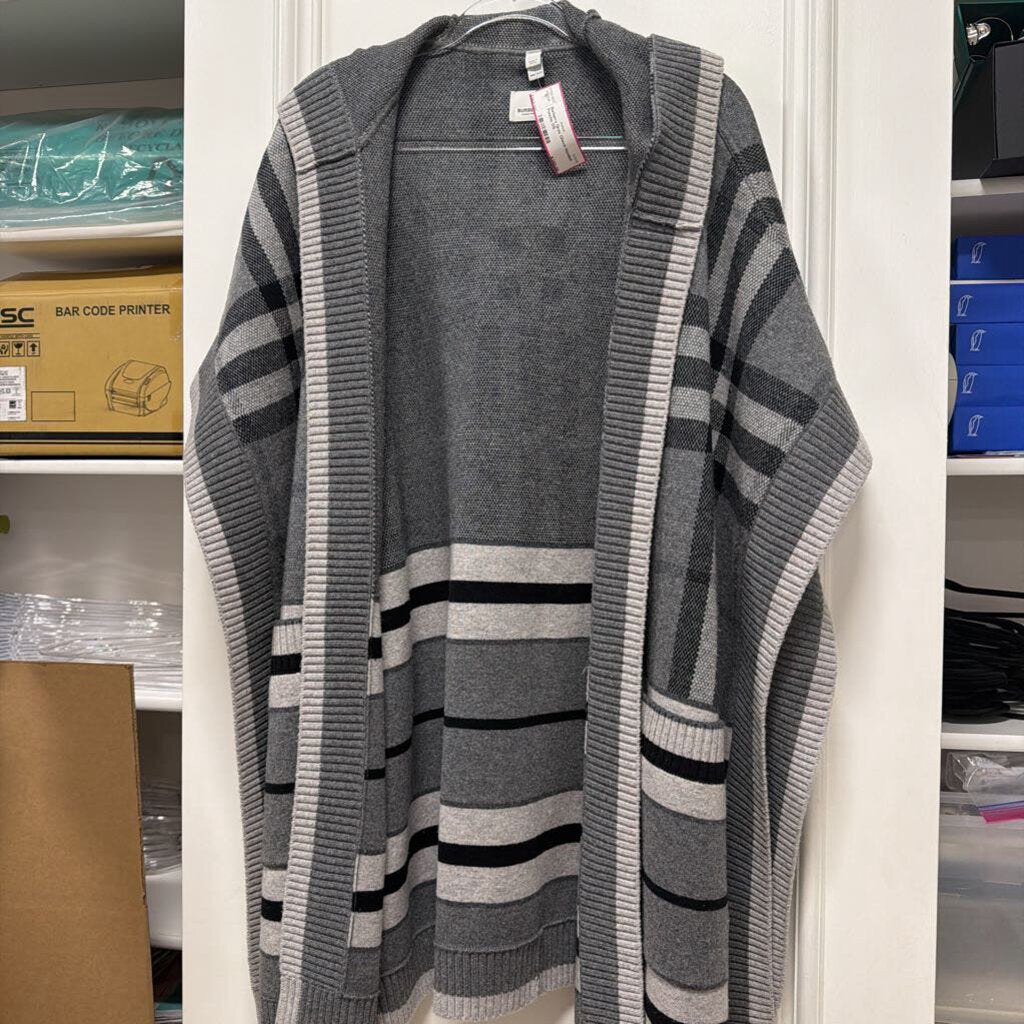 Gray Check Hooded Poncho