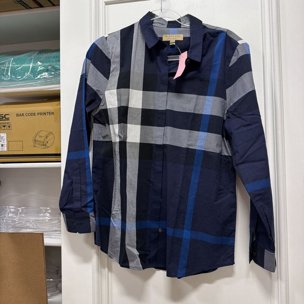 Blue Cotton Plaid Shirt