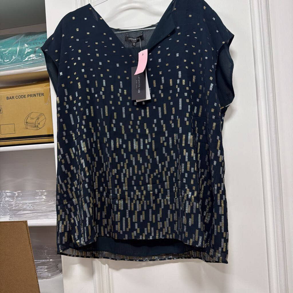 Navy Metallic Sleeveless Top
