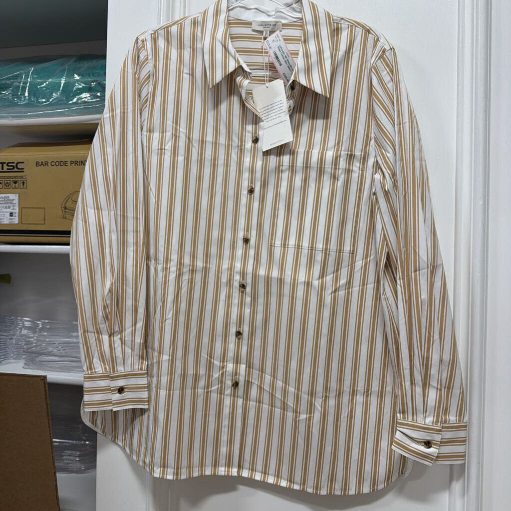 White/Brown Stripe Cotton Shirt (NWT)