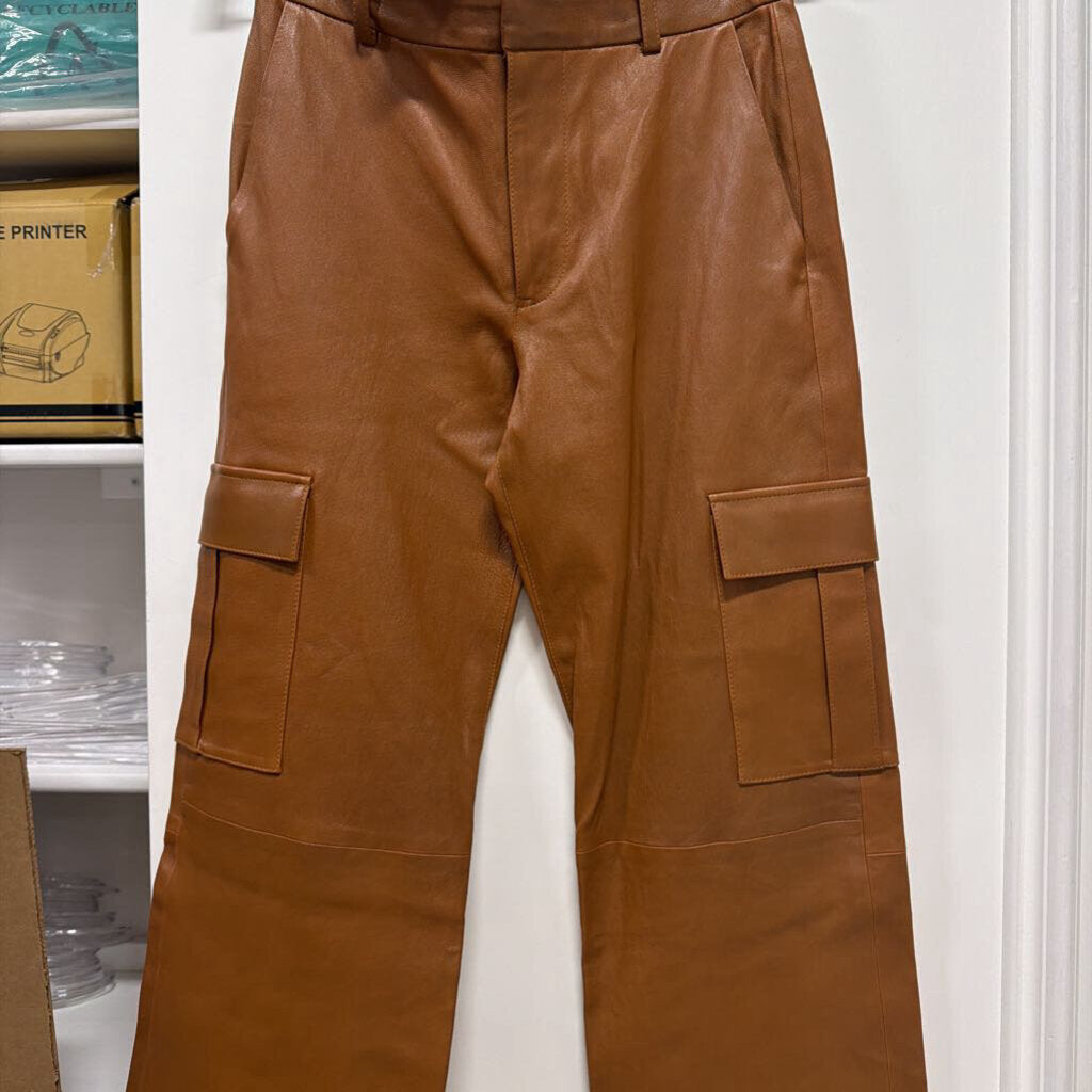 Brown Leather Wide Leg Cargo Pants (as is)