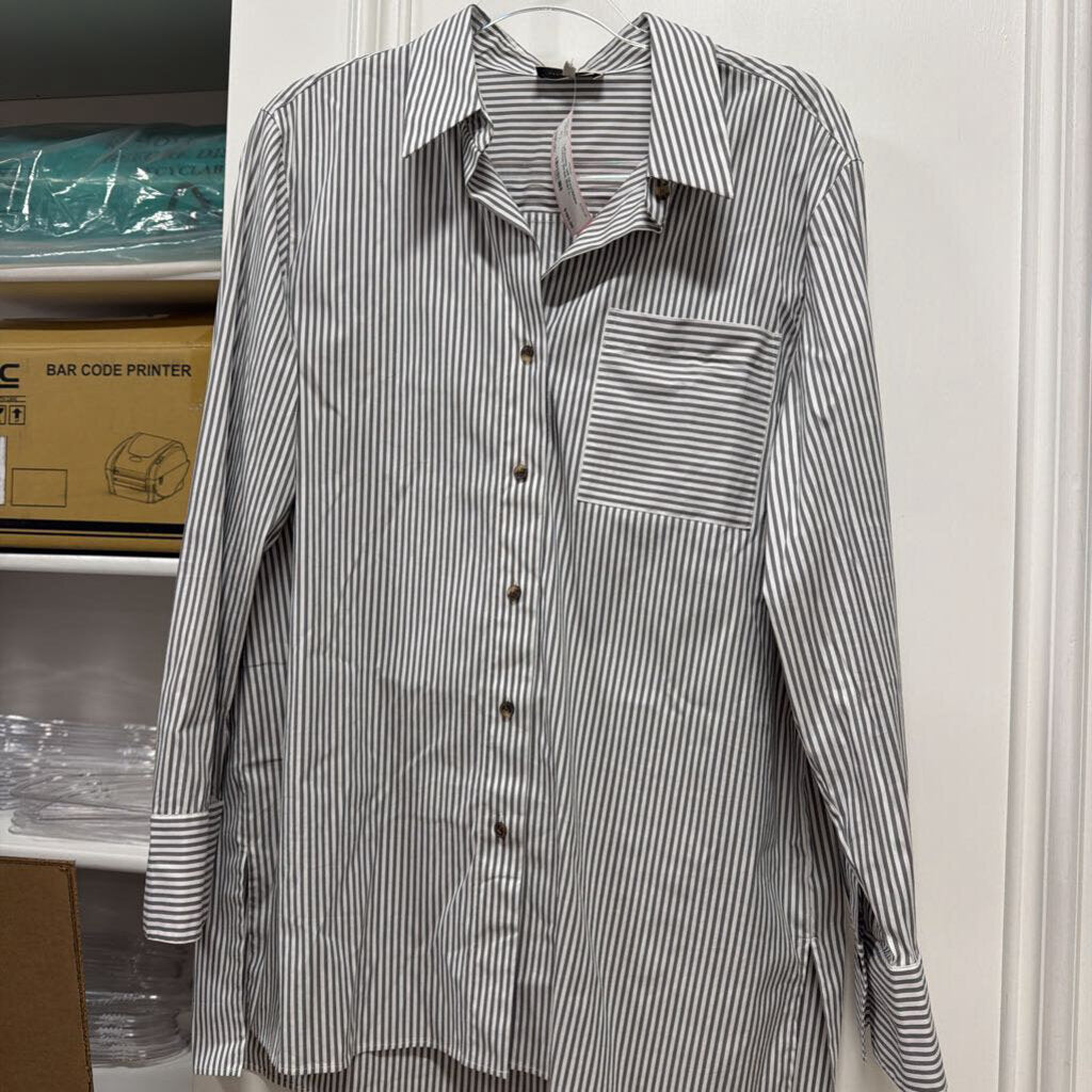 Grey/White Cotton Stripe Shirt