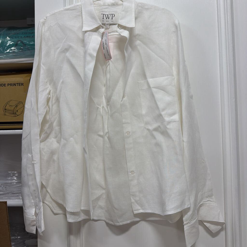 White Linen Button Up Top
