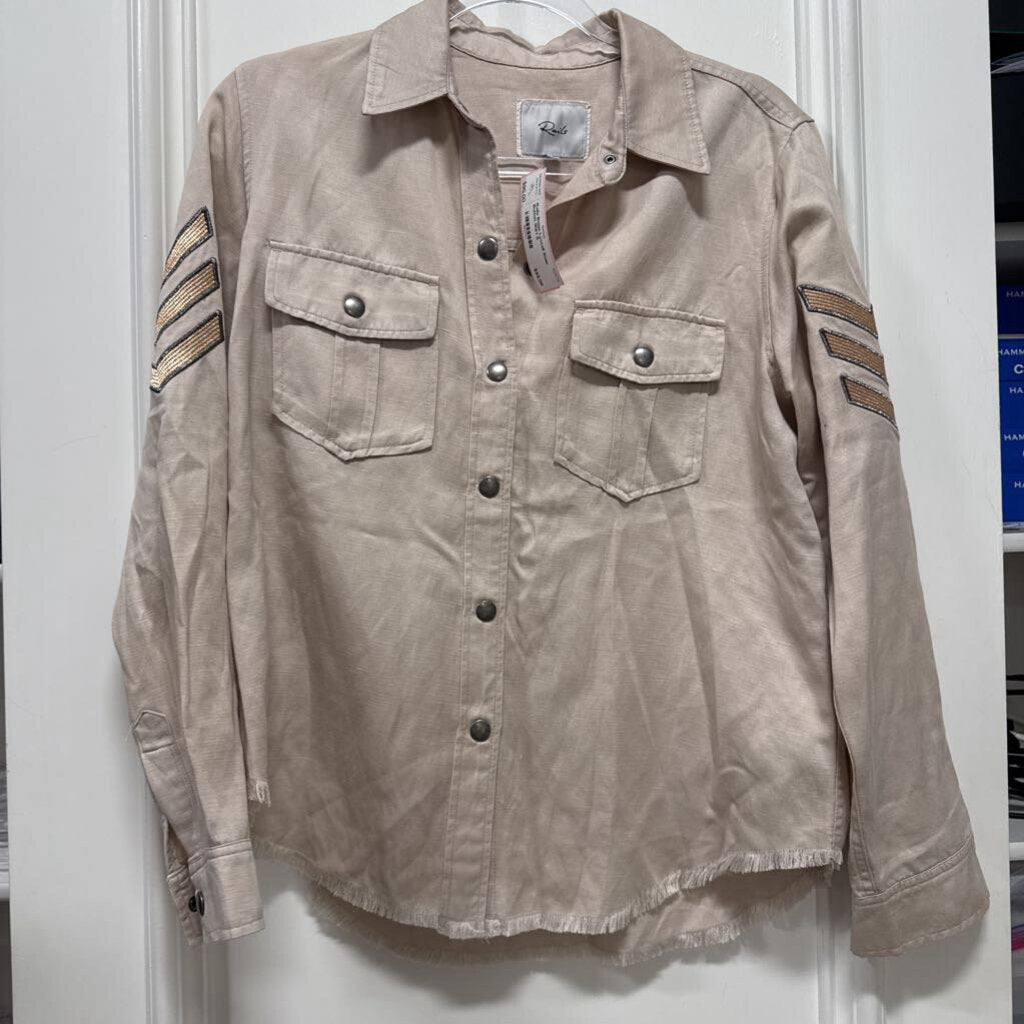 Beige Lyocell Snap Button Shirt