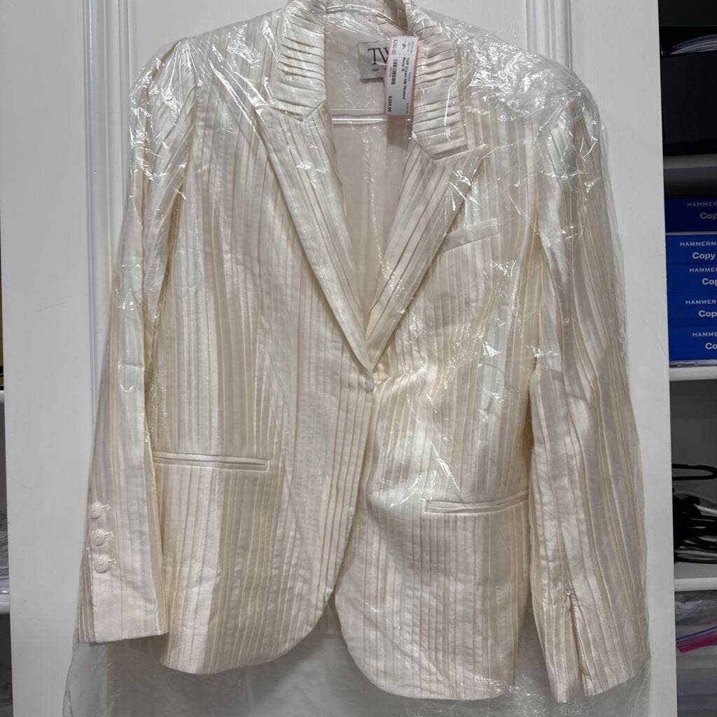 Cream Silk Pleated Blazer