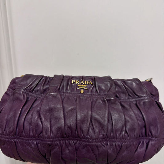 Purple Pleated Leather Clutch Pouch
