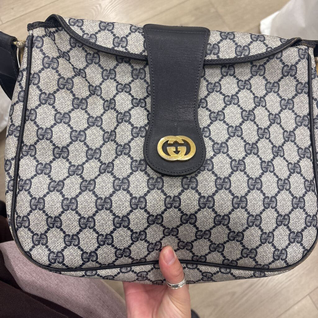 Navy Monogram Canvas Shoulder Bag