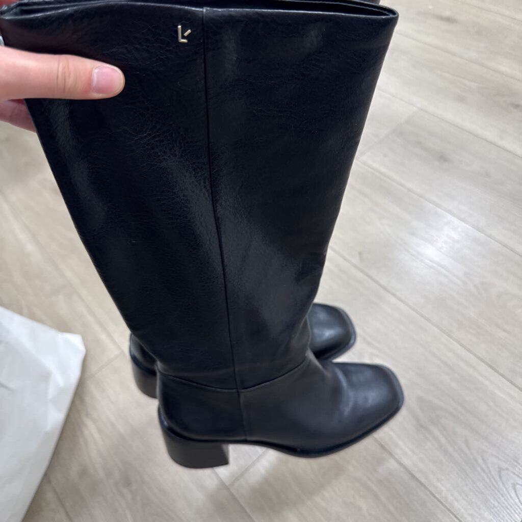 Black Leather Heeled Tall Boot
