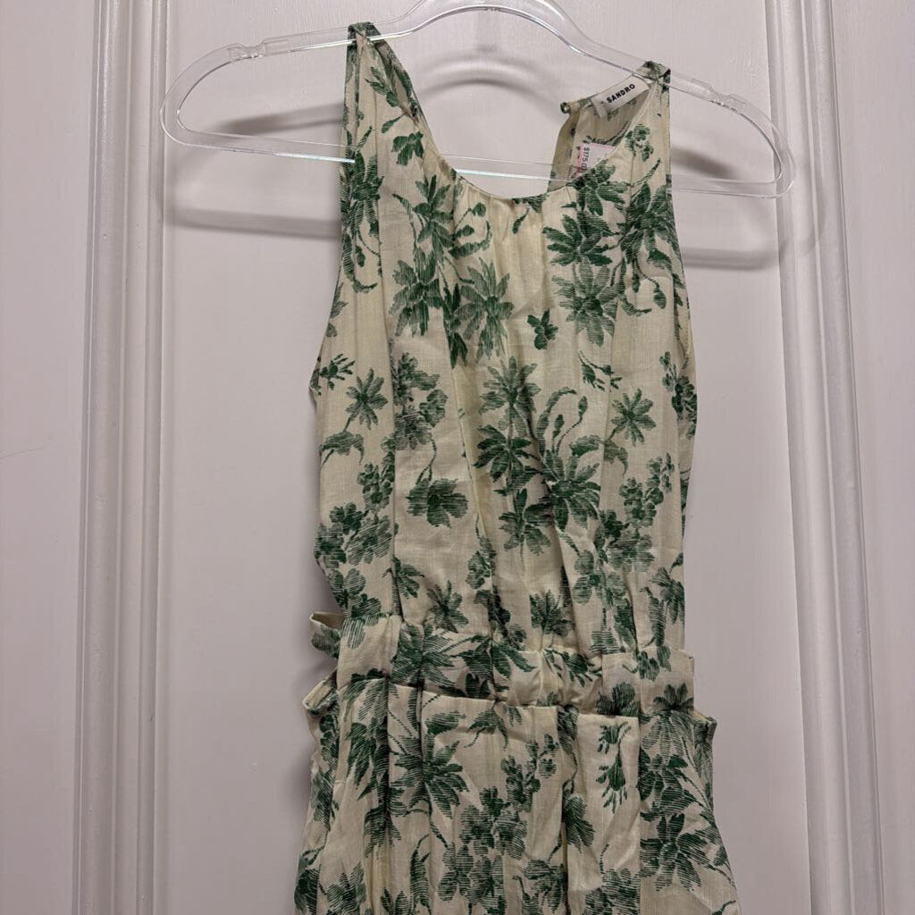 Green/Cream Cotton Midi Dress