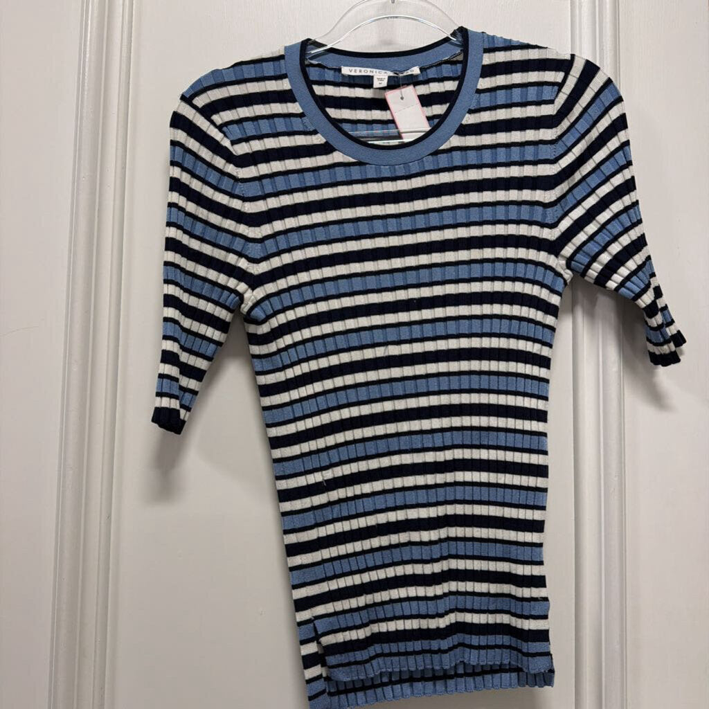 Blue/White Stripe Viscose Blend SS Top