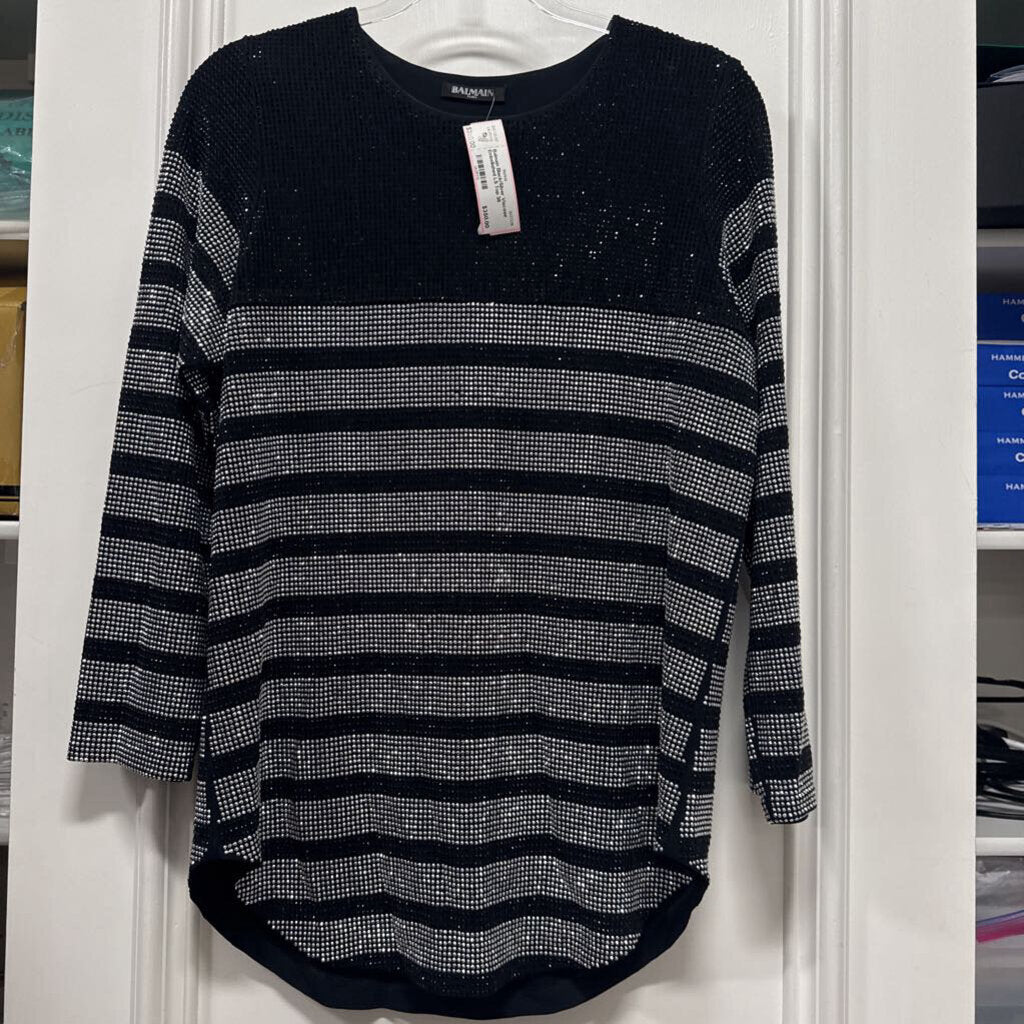 Black/Silver Viscose Embellished LS Top