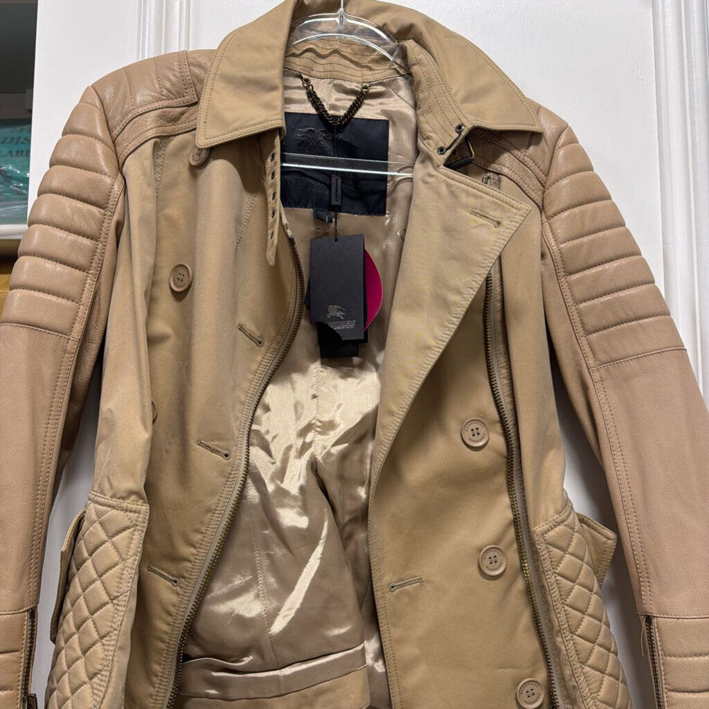 Beige Cotton/Leather Jacket (NWT)
