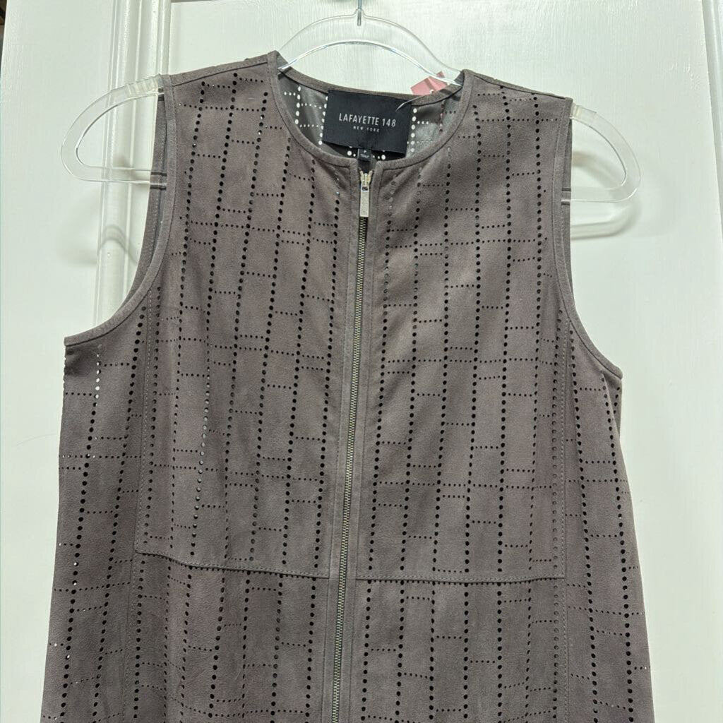 Gray Suede Perforated Zip Up Vest