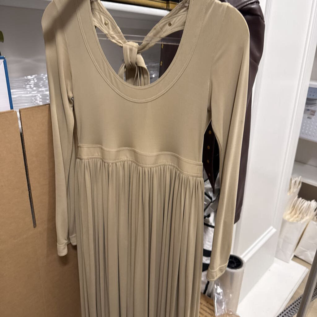 Beige Viscose LS Midi Dress