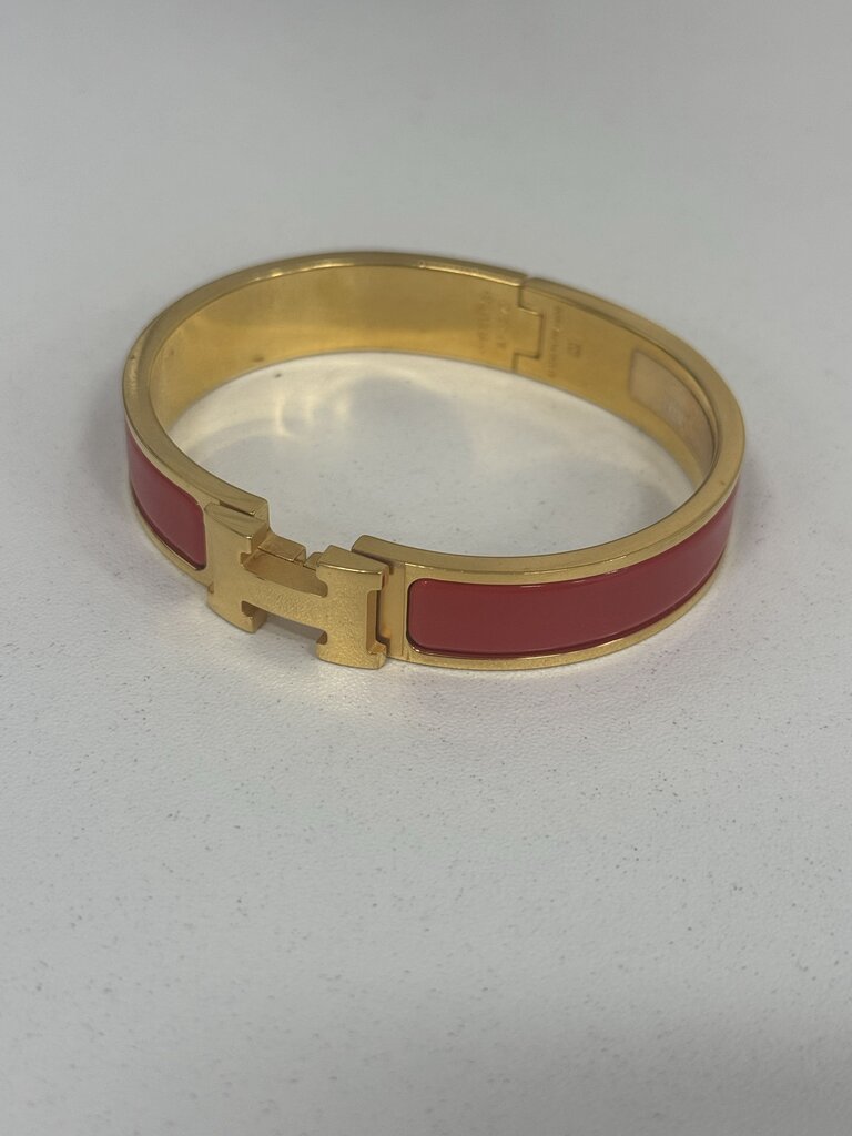 Gold Tone Red Enamel Clic H Bracelet