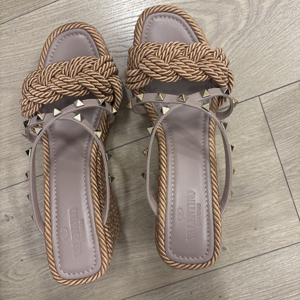 Valentino Beige Rope Rockstud Wedge