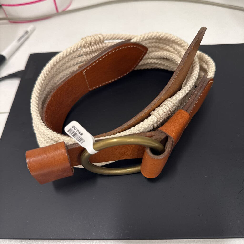 Theory Brown Leather Rope Belt, S