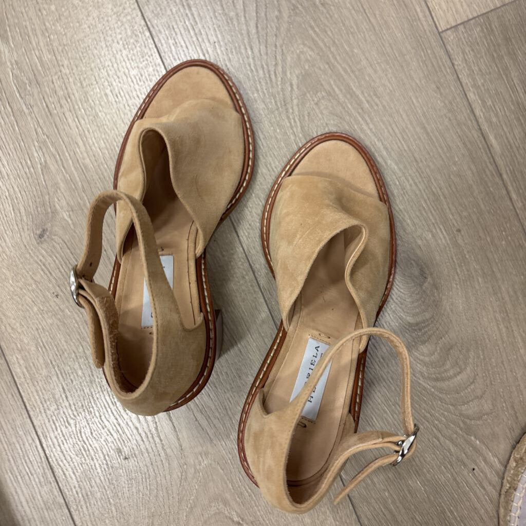 Beige Suede Ankle Strap Sandal