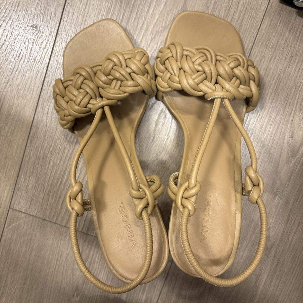 Beige Leather Woven Sandal