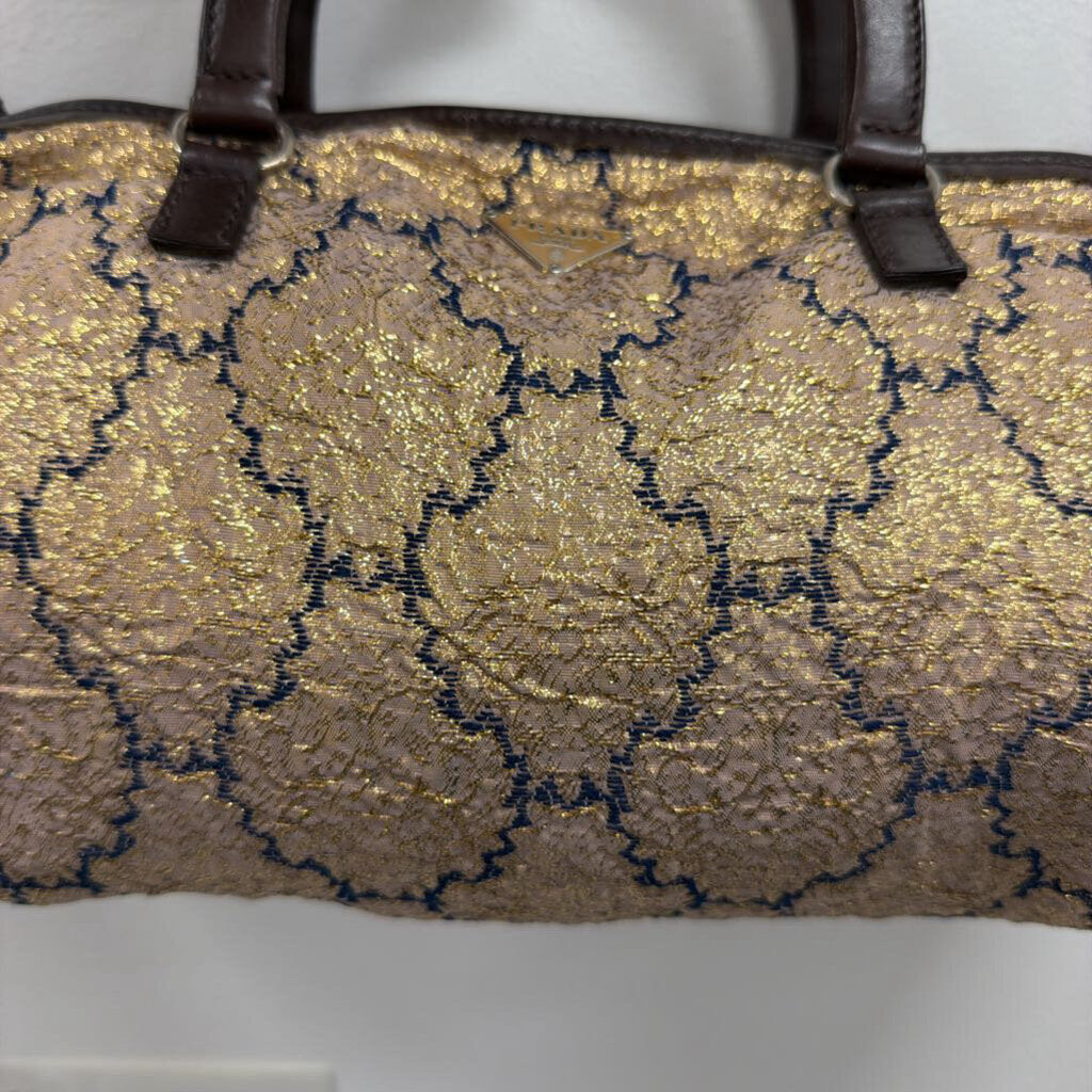 Tan Brocade Canvas East West Bag