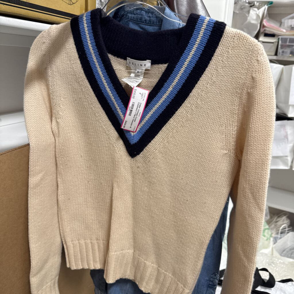 Vintage Cream Cashmere V-Neck Sweater