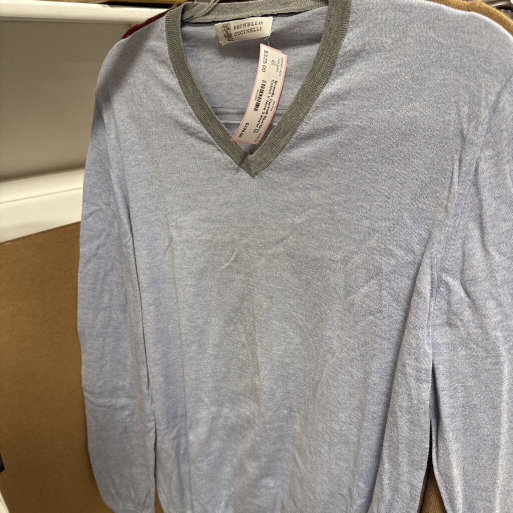 Blue/Grey Cotton V Neck Sweater