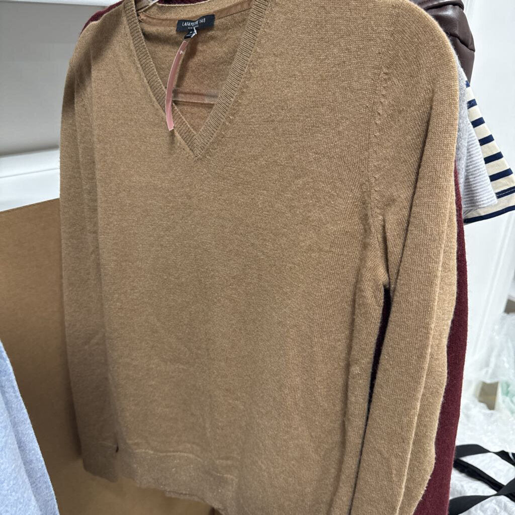 Camel Cashmere V Neck Sweater
